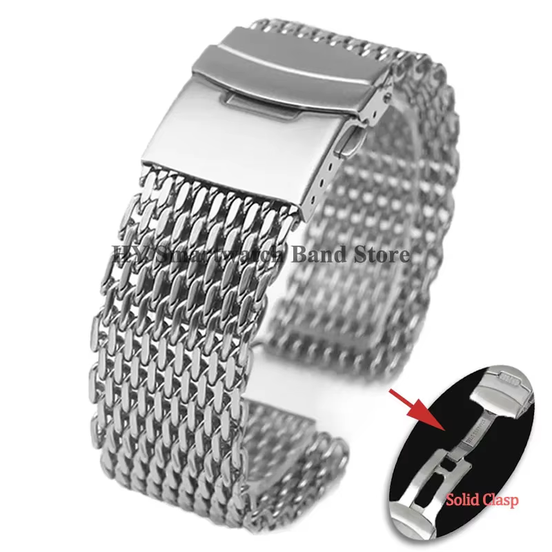 Bracelet de montre en acier maille requin pour Seiko 18mm 20mm 22mm 24mm Bracelet en acier massif 4.