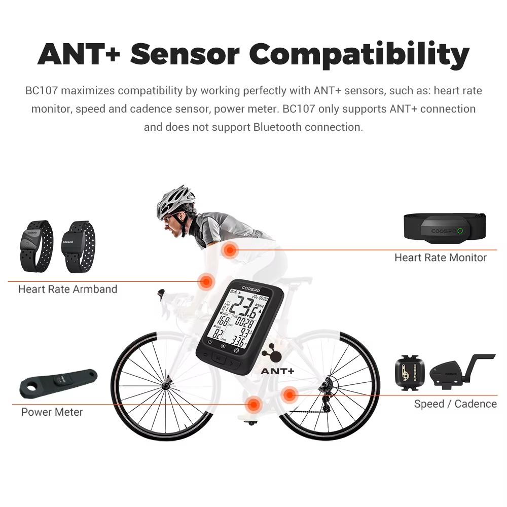 Coospo – compteur de vélo sans fil BC107, GPS, odomètre, compteur de vitesse, 2.4 pouces, bluetooth 