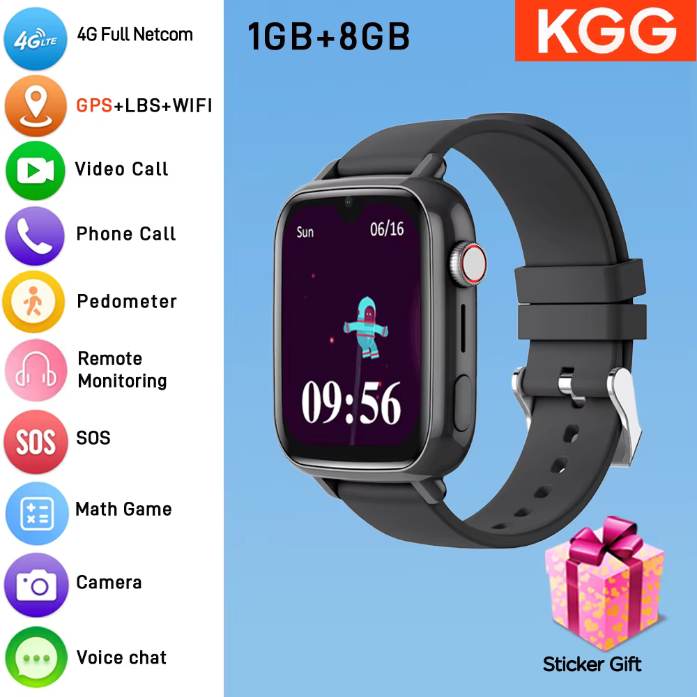 Montre connectée pour enfants 4G, écran IPS 1,91 pouces, GPS/WiFi, appel vidéo SOS, surveillance à d
