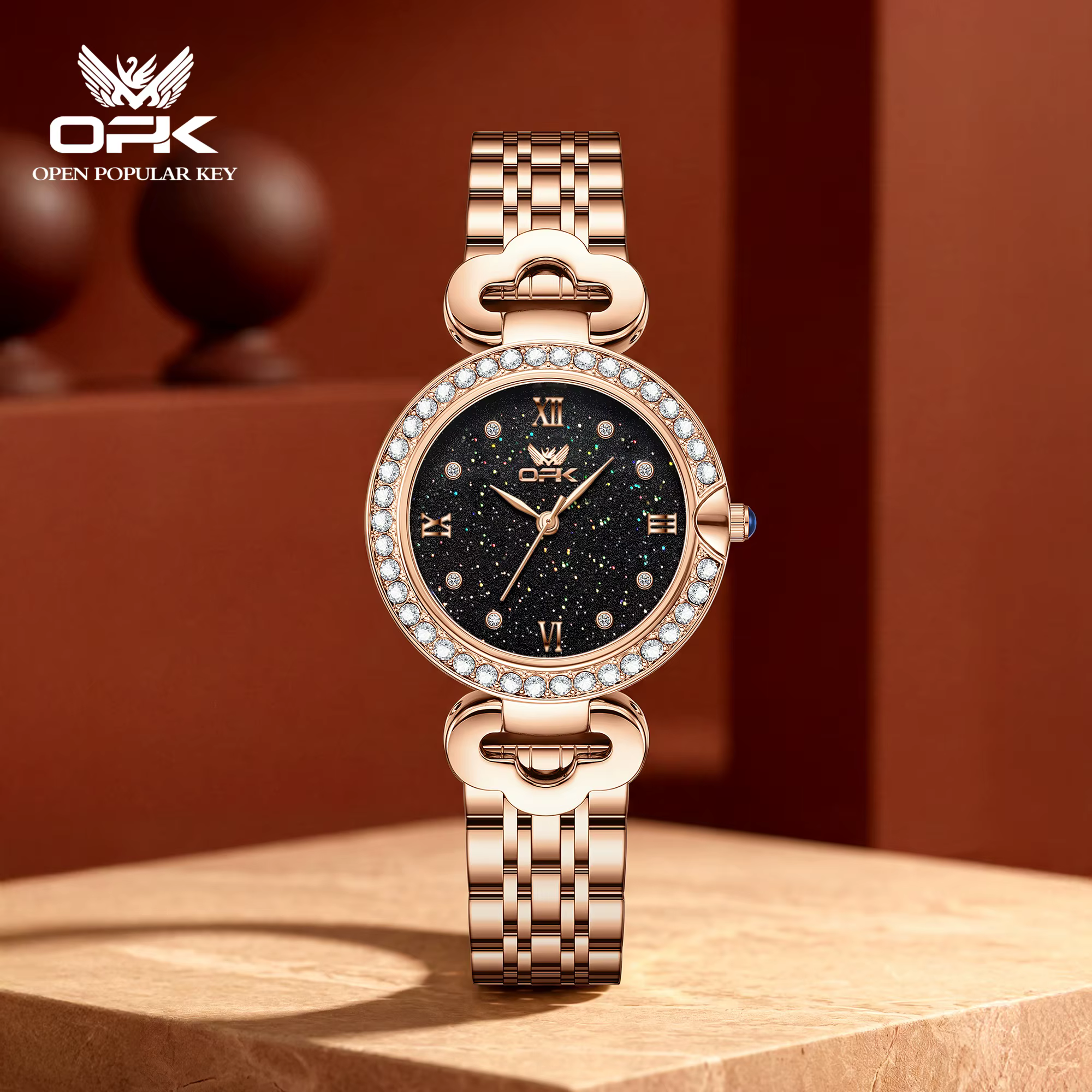 OPK 6094 Elegance – montre à mouvement à Quartz pour femmes, cadran rond, bande en acier, étanche à