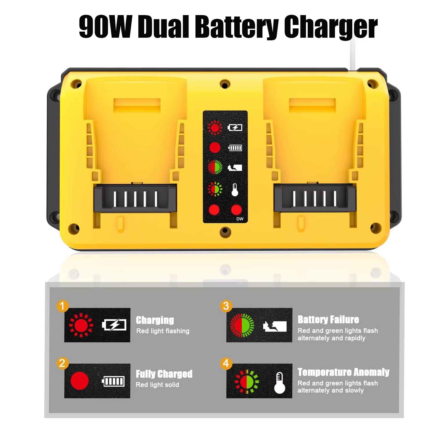 Remplacement rapide du chargeur de batterie double 90W pour batterie au Lithium Dewalt 18V 20V Recha