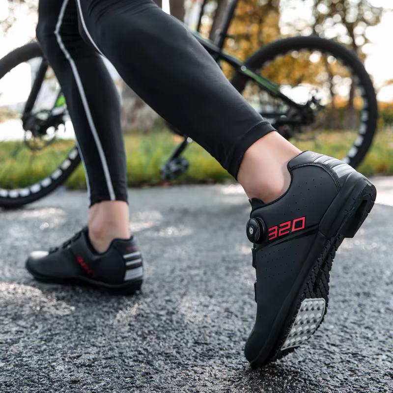 Chaussures de cyclisme professionnelles semelle extérieure en caoutchouc bouton boucle chaussures vt