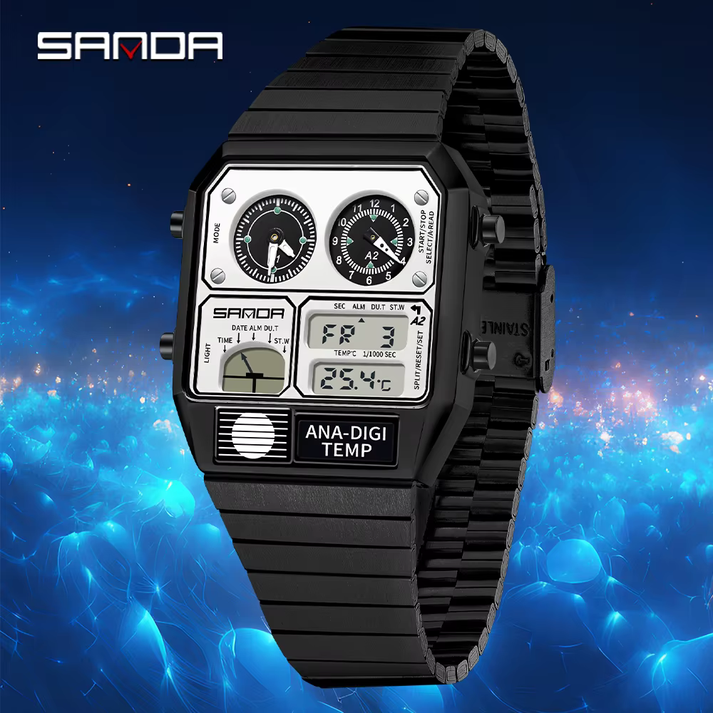 SANDA nouveau 3192 montre électronique carrée pour hommes LED étanche thermomètre chronomètre pour m