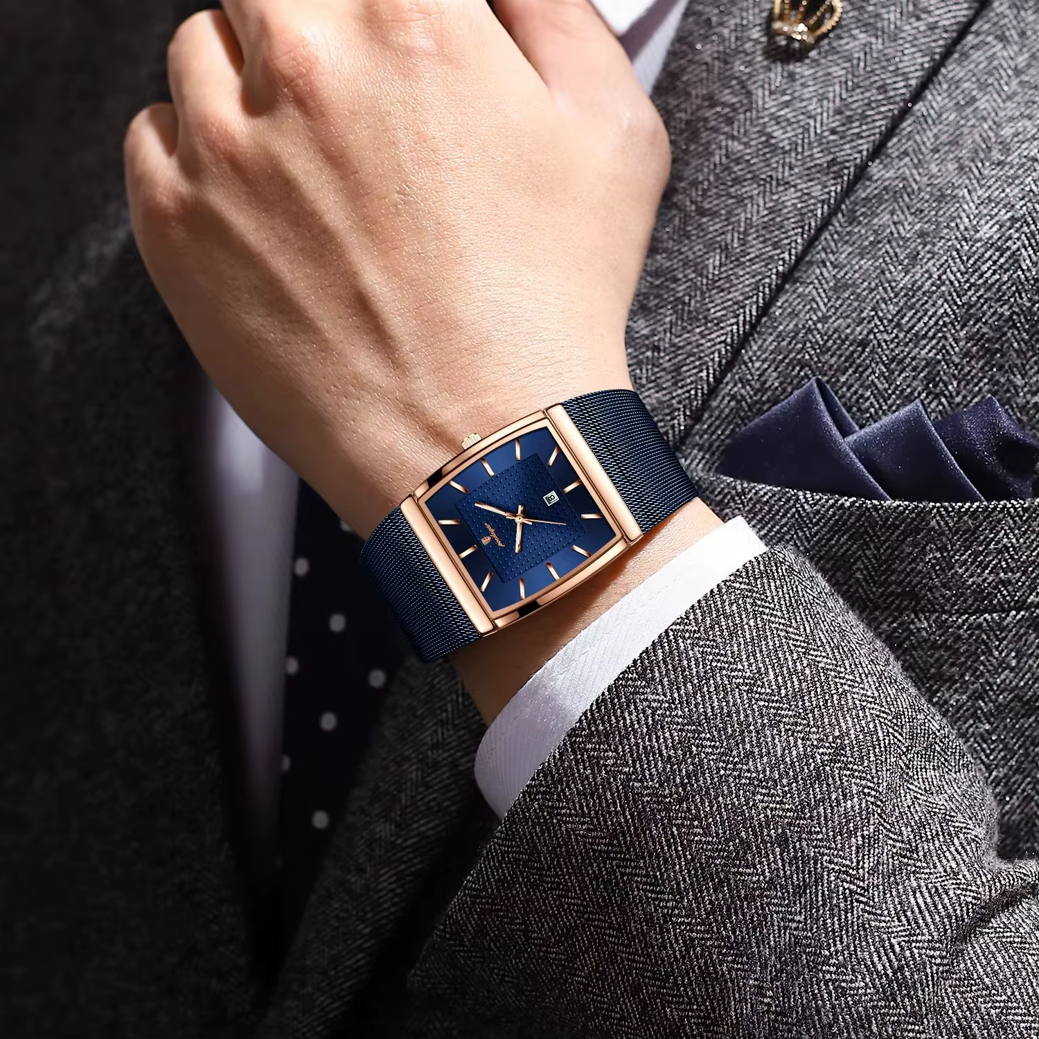 POEDAGAR Top luxe hommes montre en acier inoxydable maille Date étanche lumineux homme montre-bracel