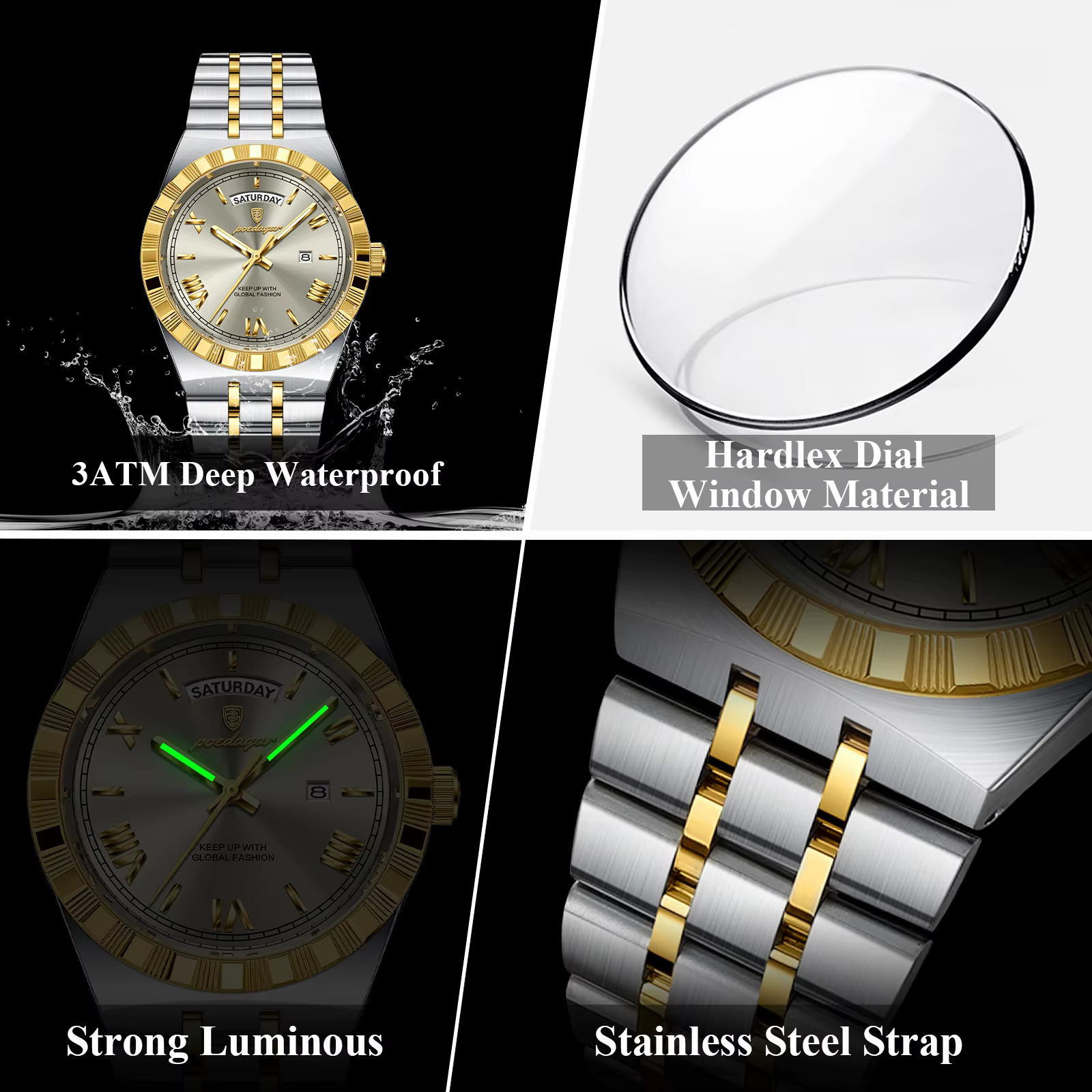 POEDAGAR mode affaires montre pour hommes lumineux étanche semaine Date luxe homme montre-bracelet e