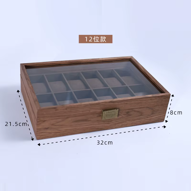 Boîte de rangement et de présentation pour montres et bijoux en bois de noyer noir massif, style INS