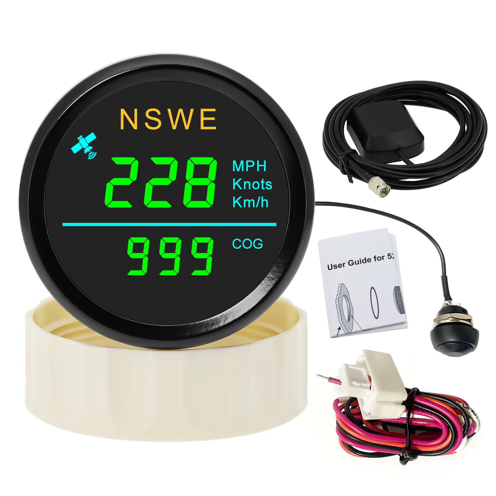 Compteur de vitesse GPS numérique étanche 52MM avec antenne GPS KMH MPH noeuds COG GPS pour voiture 