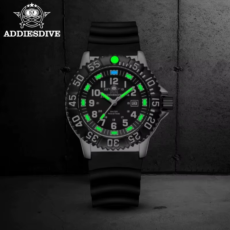 Addies Dive-Montre à quartz décontractée pour homme, affichage du calendrier, étanche 50m, tube, cad