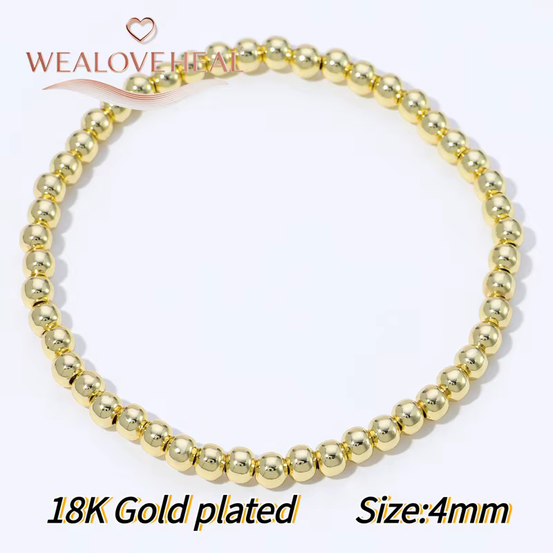 Bracelet extensible classique en laiton plaqué or 18 carats avec perles rondes, bracelet élastique l