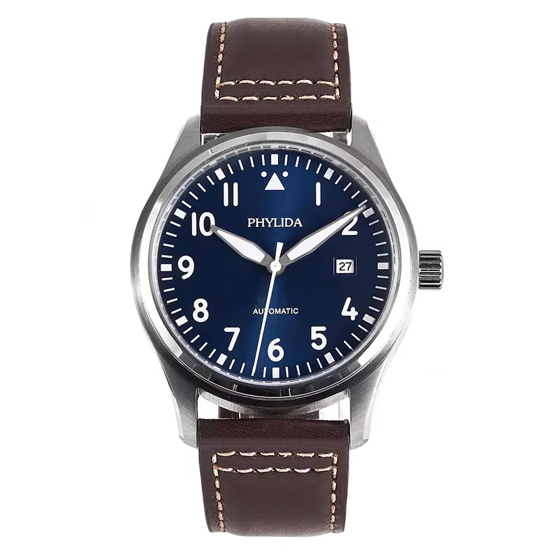 PHYLIDA-Montre Pilote Cadran Bleu, existent, Verre Saphir Bombé, Bracelet Cuir group, Petit Prince,