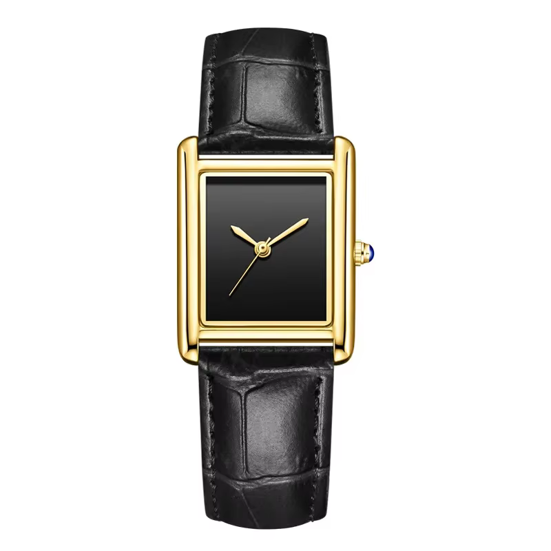 Montre de luxe pour homme, carrée, rectangulaire, Reloj Sliver Orologio, bracelet en cuir noir, acie