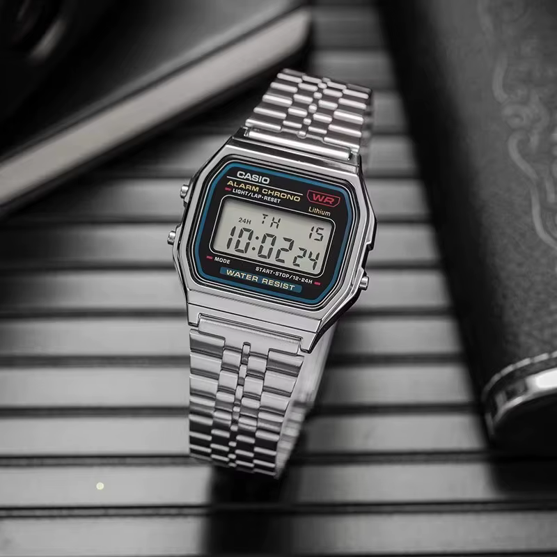 Montre CASIO pour homme et femme, montres numériques vintage, rétro, petit carré, argent, acier inox