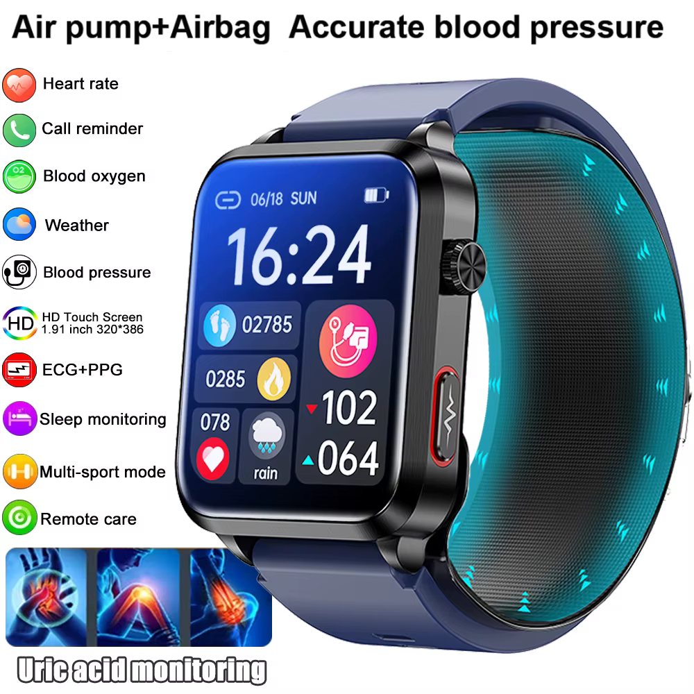 Nouvelle montre connectée intelligente 2026 avec airbag, pompe à air, ECG, mesure précise de la tens