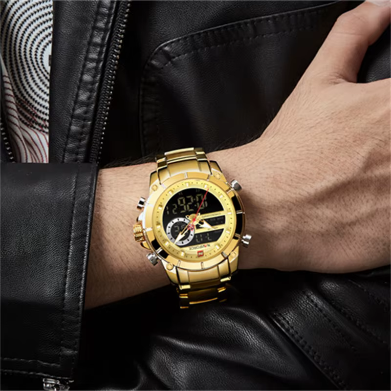 NAVIFORCE 9163 montre-bracelet de Sport originale de luxe pour hommes Quartz acier étanche double af