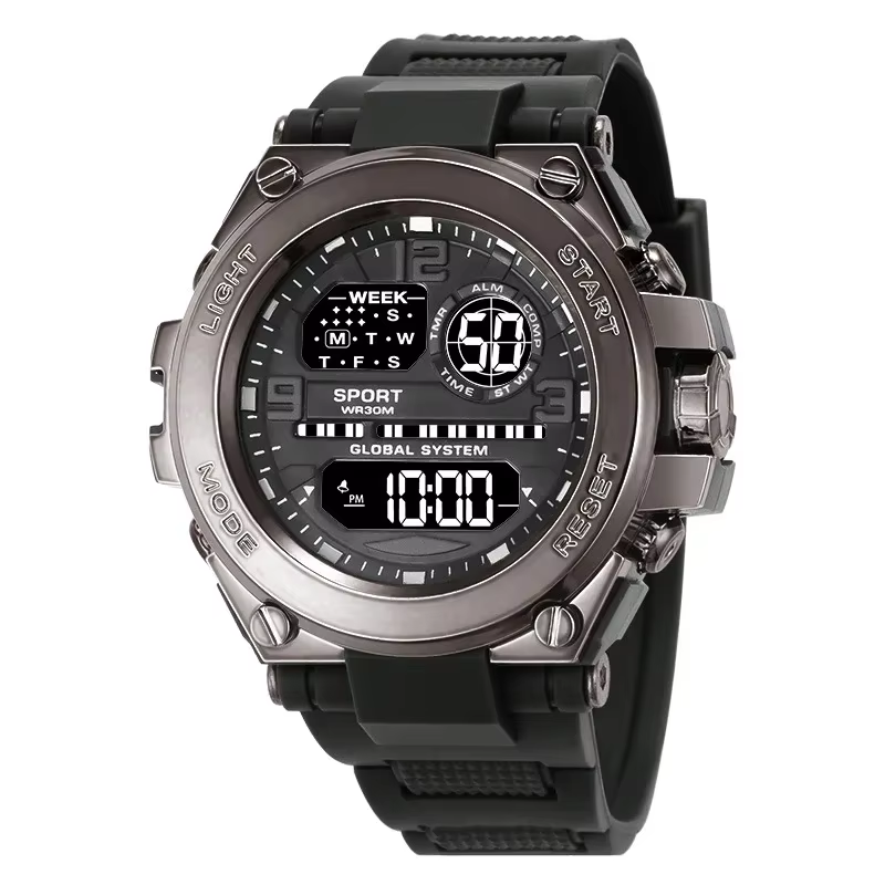 Montre de sport multifonction pour hommes, étanche, lumineuse, réveil, numérique LED, grand cadran, 