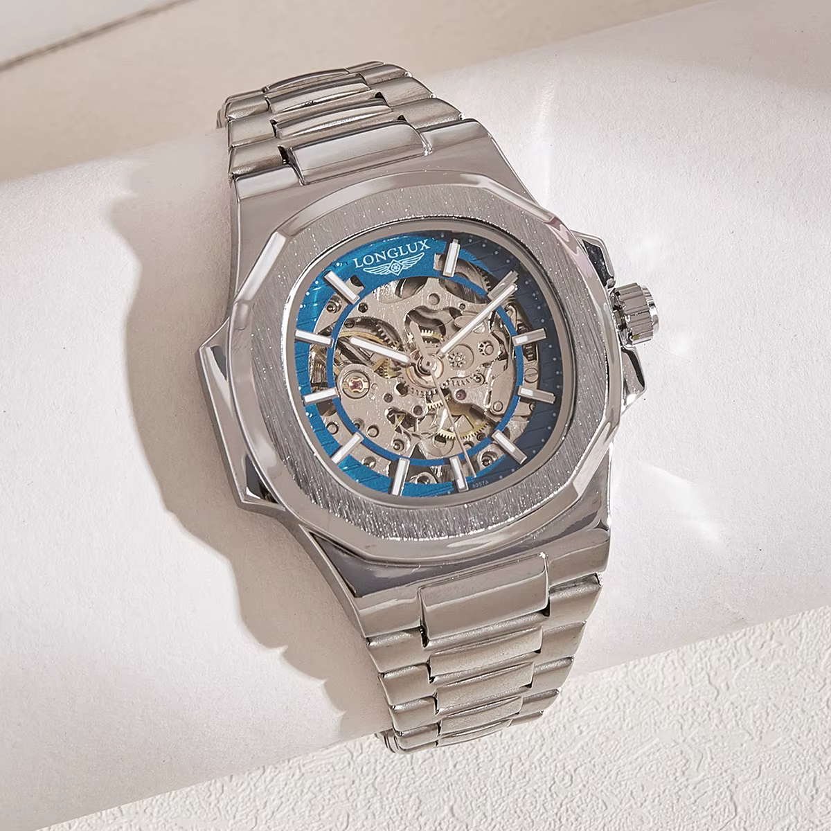 Montre automatique mécanique pour homme LONGLUX, montres de luxe, étanches, squelette, pour affaires