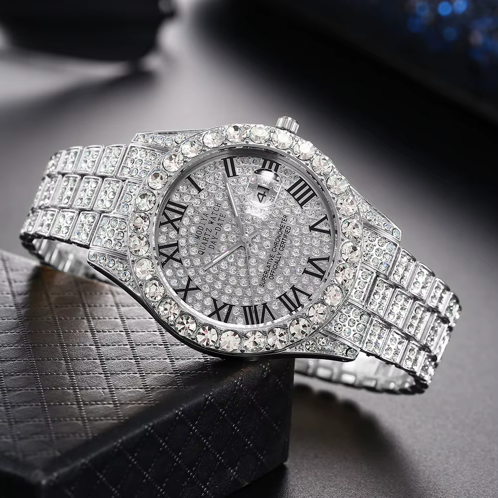Montre à quartz avec bracelet en acier doré pour homme, échelle romaine, biscuits, calendrier, montr