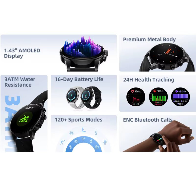 Nouvelle montre connectée Blackshark S3 Classic 1.43'' AMOLED, 120+ modes sportifs, 16 jours d'auton