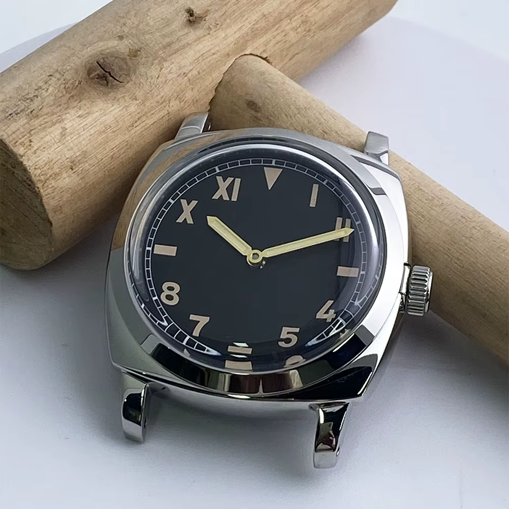 Tête de montre à remontage manuel pour homme, mouvement mécanique, militaire, luxe, argent poli, boî