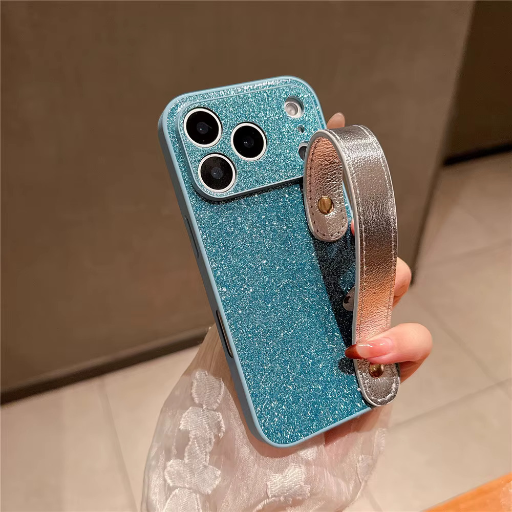 Étui de luxe en cuir brillant avec dragonne, accessoires adaptés à l'iphone 11 12 13 mini 14 15 16E 