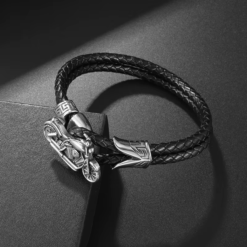 Bracelet de moto en cuir pour homme, double couche, décontracté, sport, bijoux à la mode, beau cadea