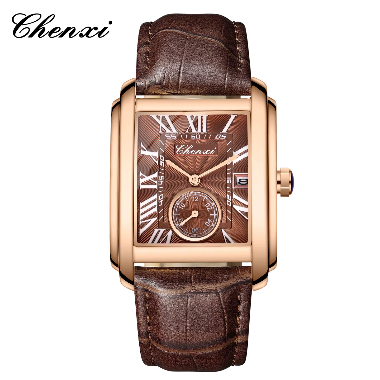 Chenxi-Montre de dehors Rectangulaire en Cuir group pour Homme, Horloge Élégante à Quartz, Étanche,