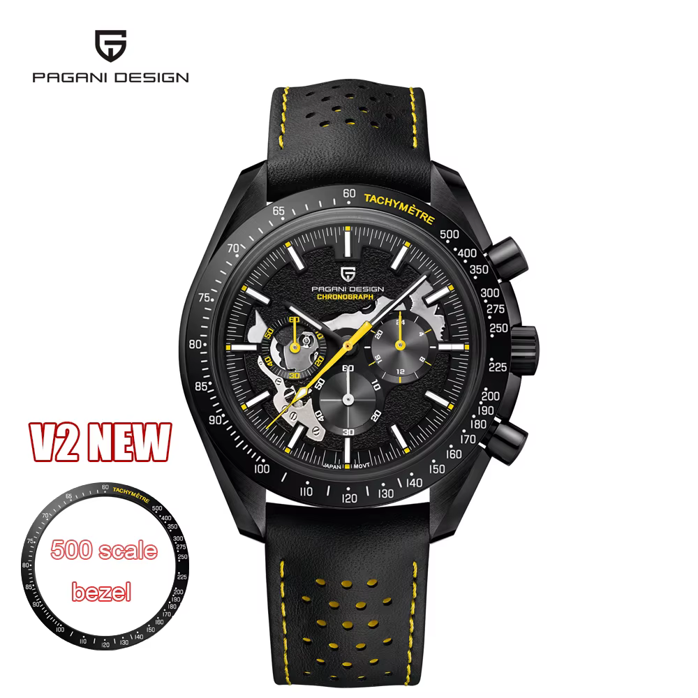 PAGANI DESIGN Nouvelle montre à quartz pour homme entièrement noire, montre-bracelet chronographe de