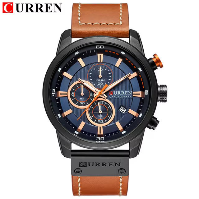 Montre chronographe à quartz pour homme CURREN 8291, montre-bracelet décontractée en cuir, style mil