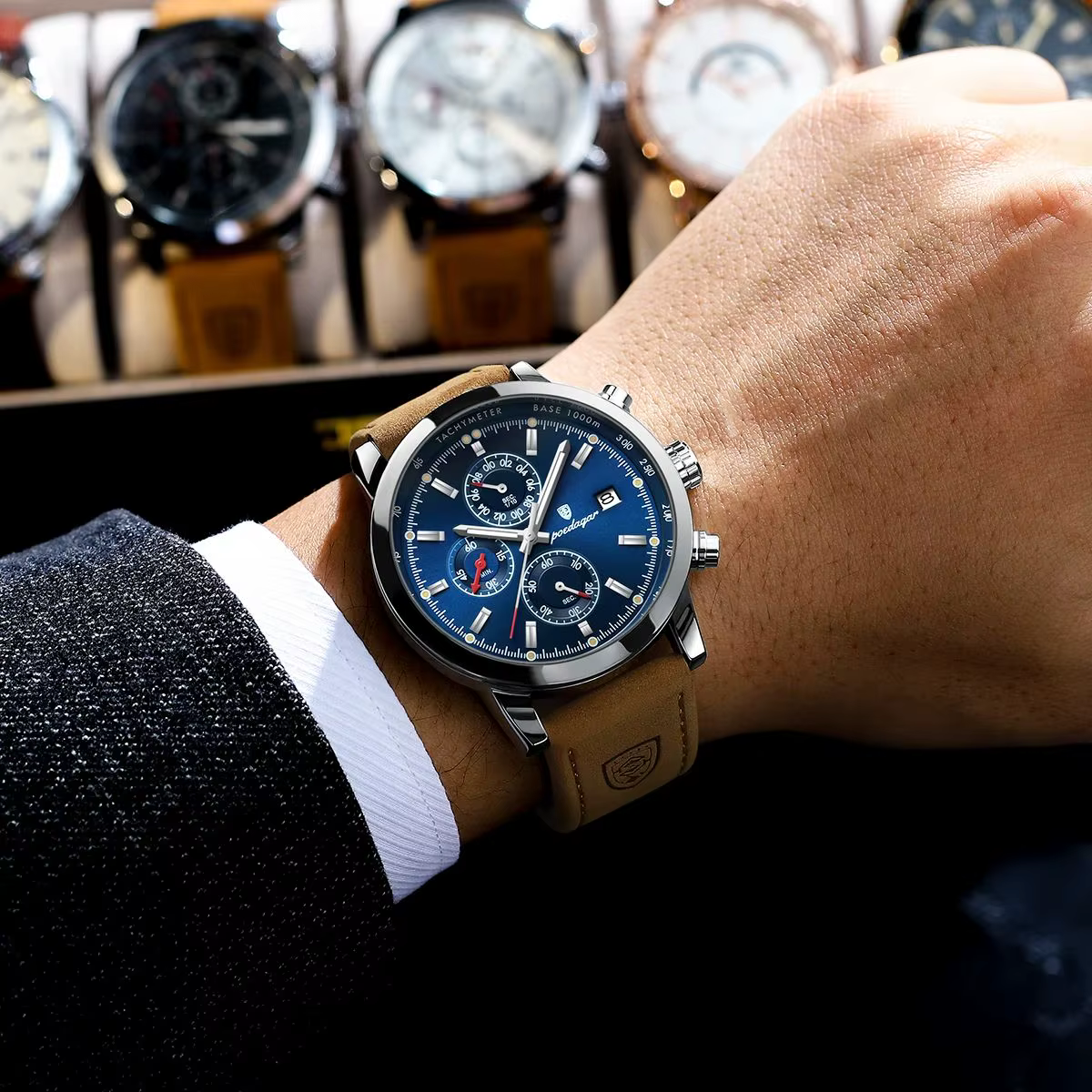 POEDAGAR-Montre de Luxe Chimman pour Homme, Chronographe Shoe, Étanche, Date, dehors, Mn, Cuir, Mont