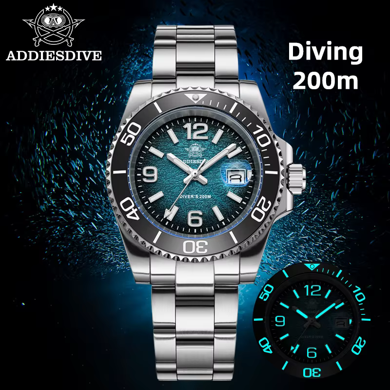 ADDIESDIVE 41mm montre de plongée pour hommes AD2513 200m étanche en acier inoxydable 316L montre-br