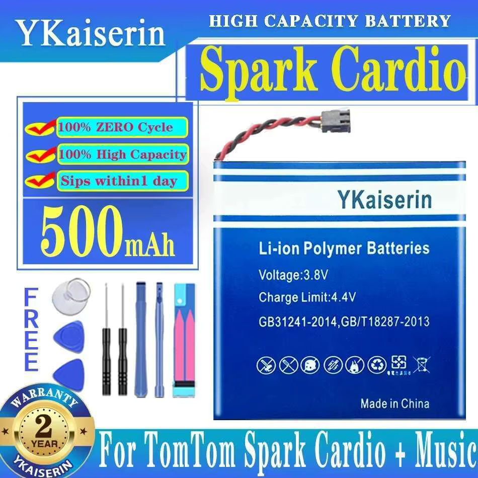 Batterie de montre 500Mah pour Tomtom Spark Cardio + musique, accumulateur Gps, prise à 2 fils 33282