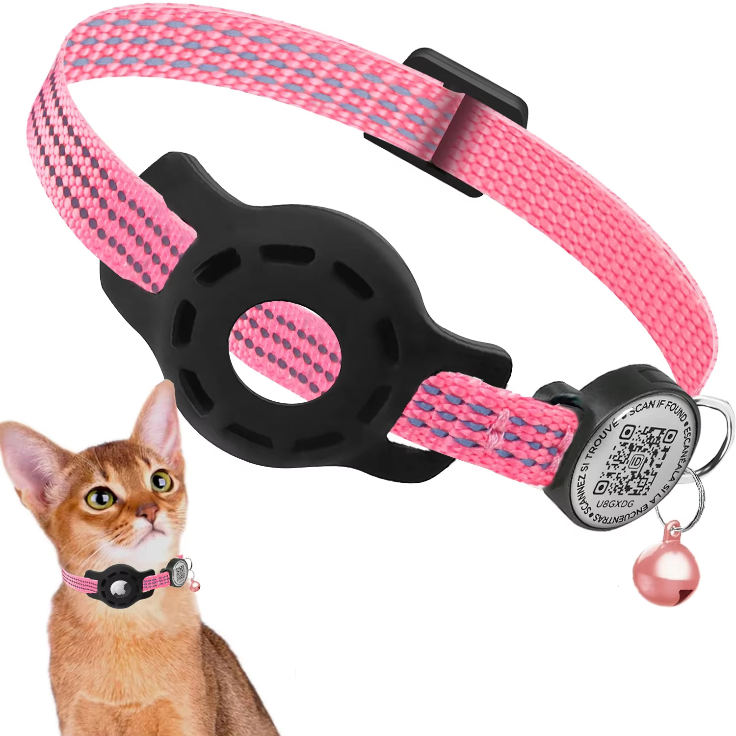 Collier GPS pour chat avec étiquette de Code QR et étui Airtag, collier réfléchissant pour chat Appl