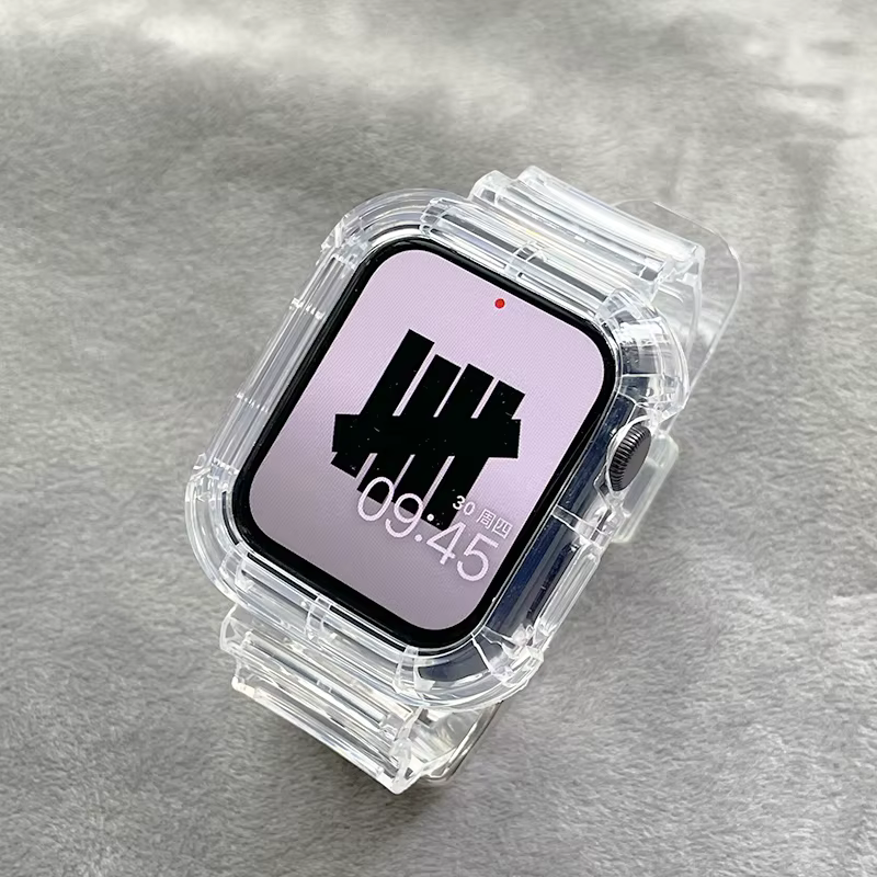 Pour Apple Bracelet de montre 44mm 40mm 45mm 46mm 42mm 38mm 41mm Bracelet en Silicone Transparent iW