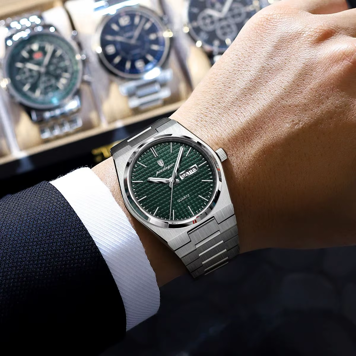 POEDAGAR luxe Original homme montre étanche en acier inoxydable lumineux montre pour homme Date sema