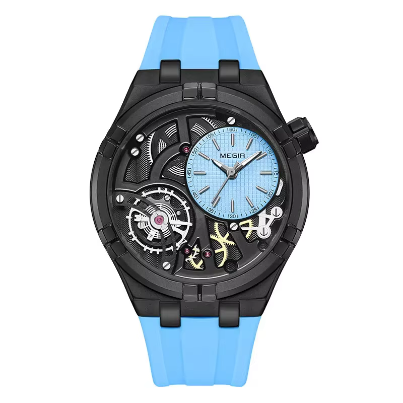 Montre analogique sportive MEGIR Orange pour homme, montre-bracelet à quartz étanche avec aiguilles 