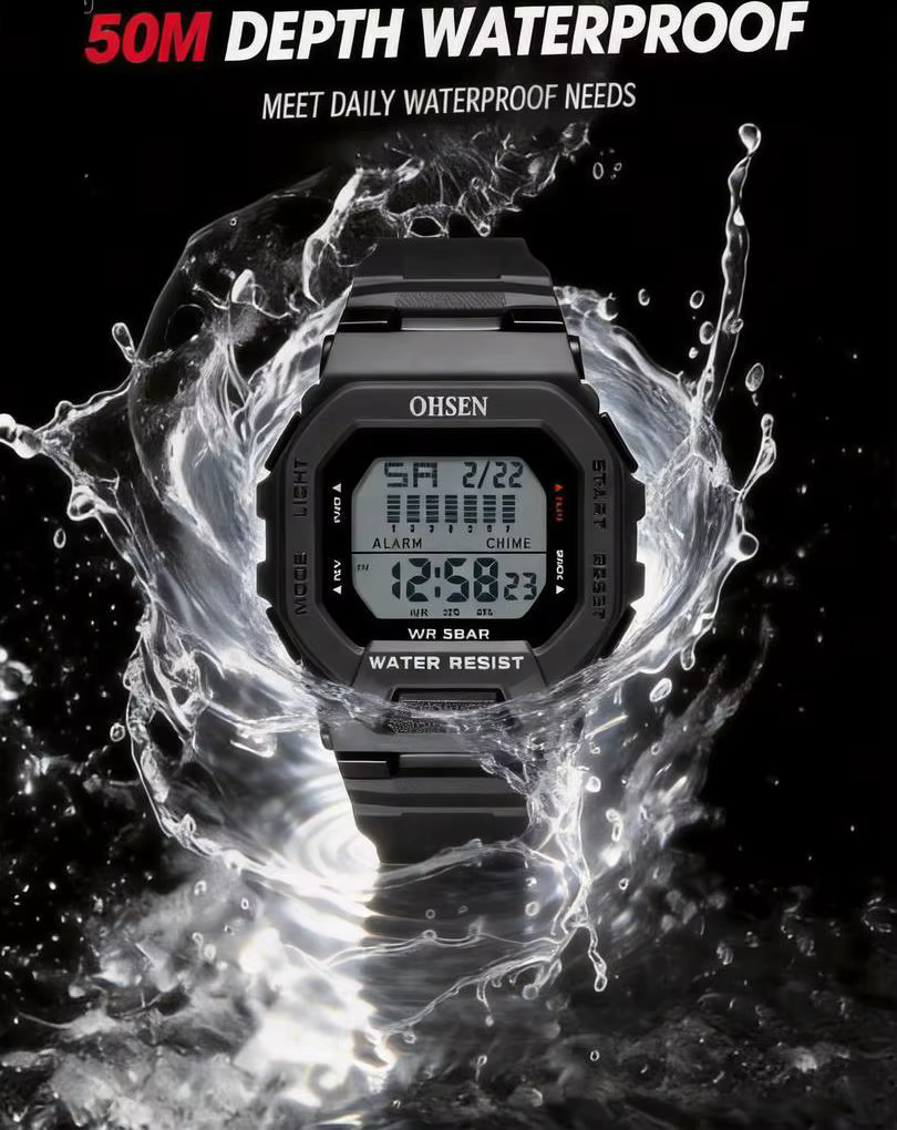 Mode OHSEN Hombre mâle montres numériques 5ATM plongée homme hommes sport vert montres horloges à ma