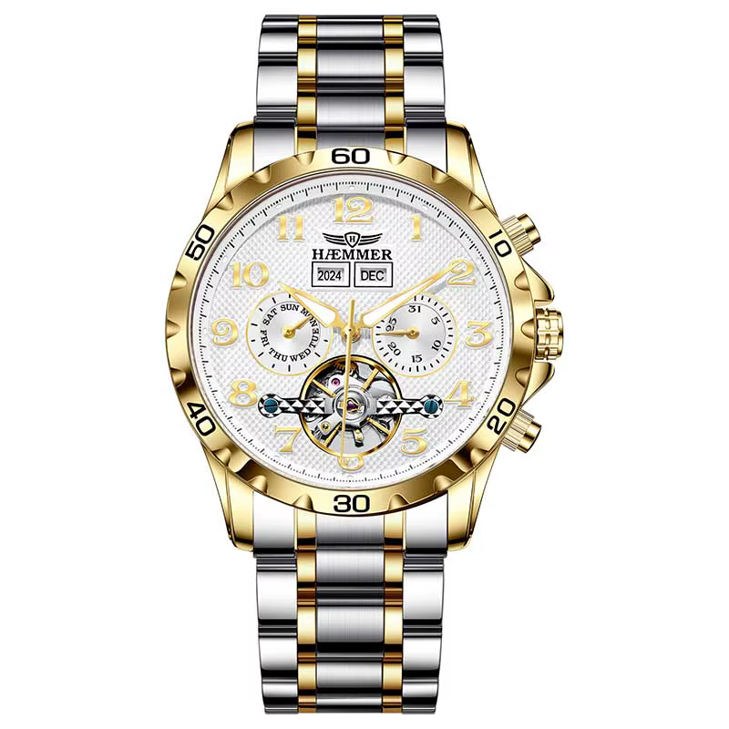 HAEMTextiles-Montre mécanique multifonction entièrement automatique pour homme, montre étanche en ac
