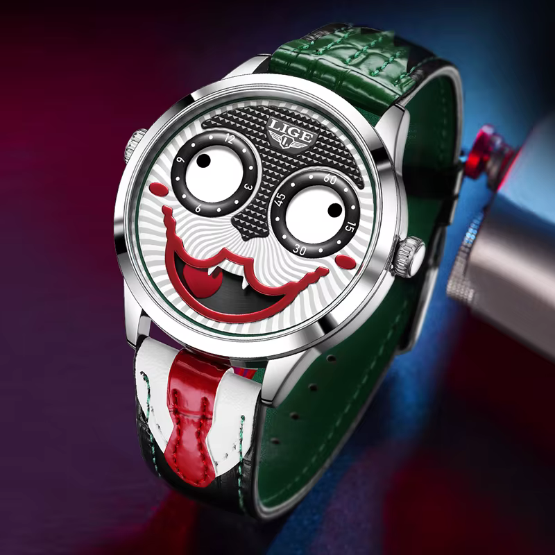 LIGE 2026 nouvelle montre Clown Cool hommes mode affaires étanche en cuir Joker montre pour hommes s