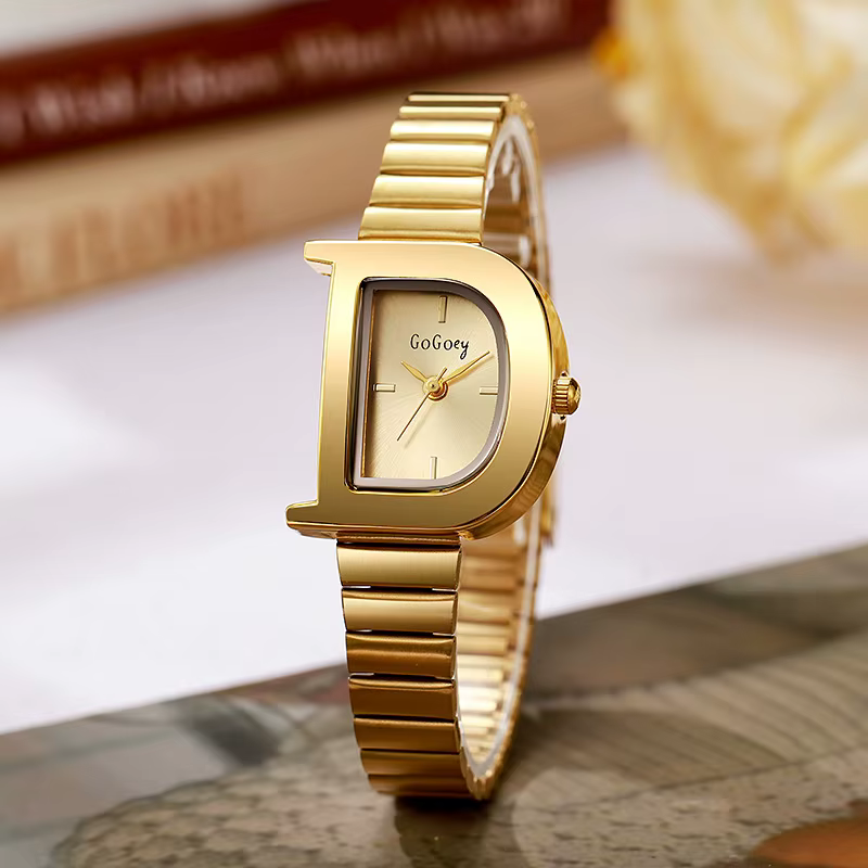 Montre pour femme en forme de D, montre rétro pour femme, montre à quartz