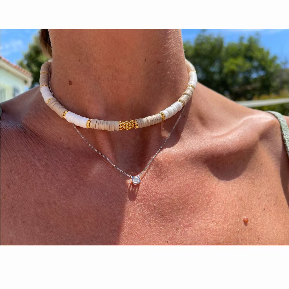 Heishi-Collier en argile douce colorée rétro pour femme, pierre précieuse simple, collier Boho, dest