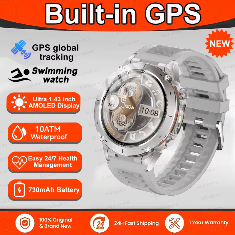 2025 GUHUAVMI Y-101 GPS sport montre intelligente 10ATM étanche intégré double bande GNSS boussole a
