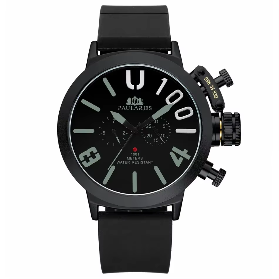 Montre existent à Remontage existent pour Homme, Bracelet Mécanique en Caoutchouc, Noir, Argent, Boî