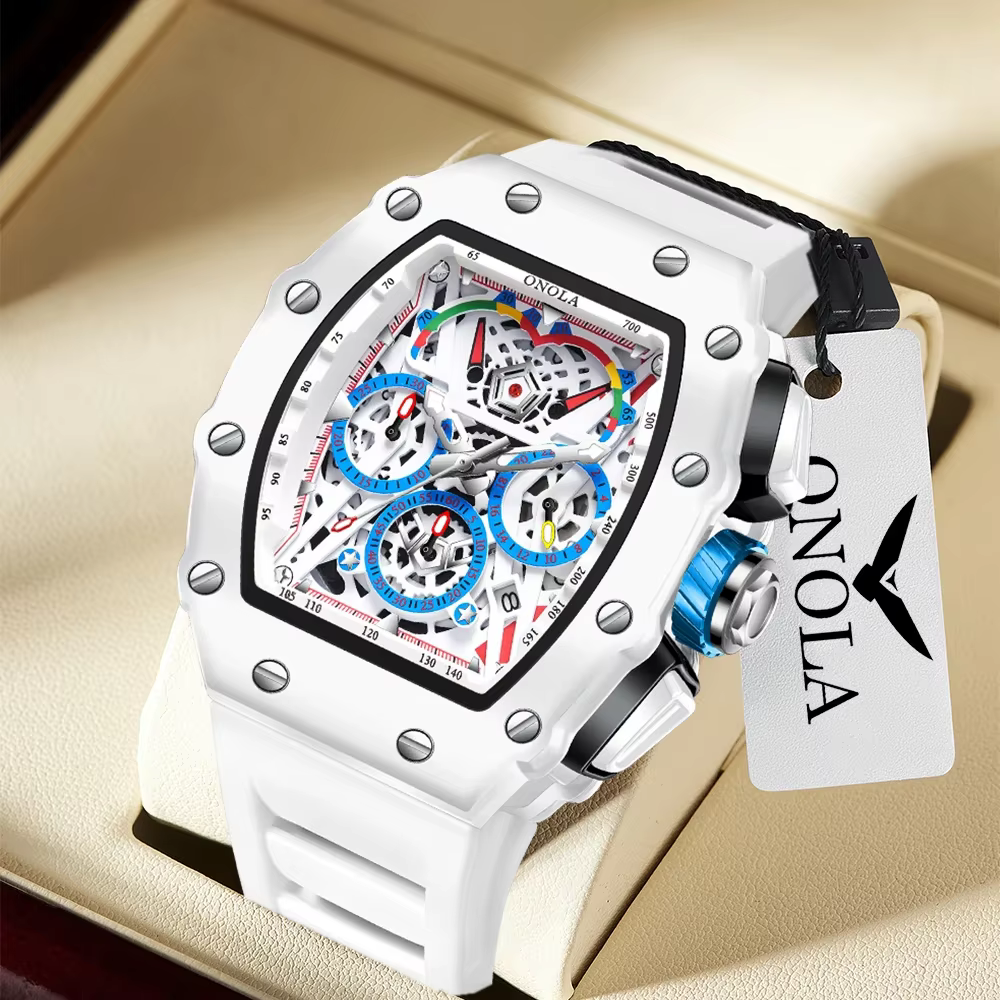 Montre de luxe pour hommes ONOLA mode décontracté multifonctionnel bande de Silicone étanche montre