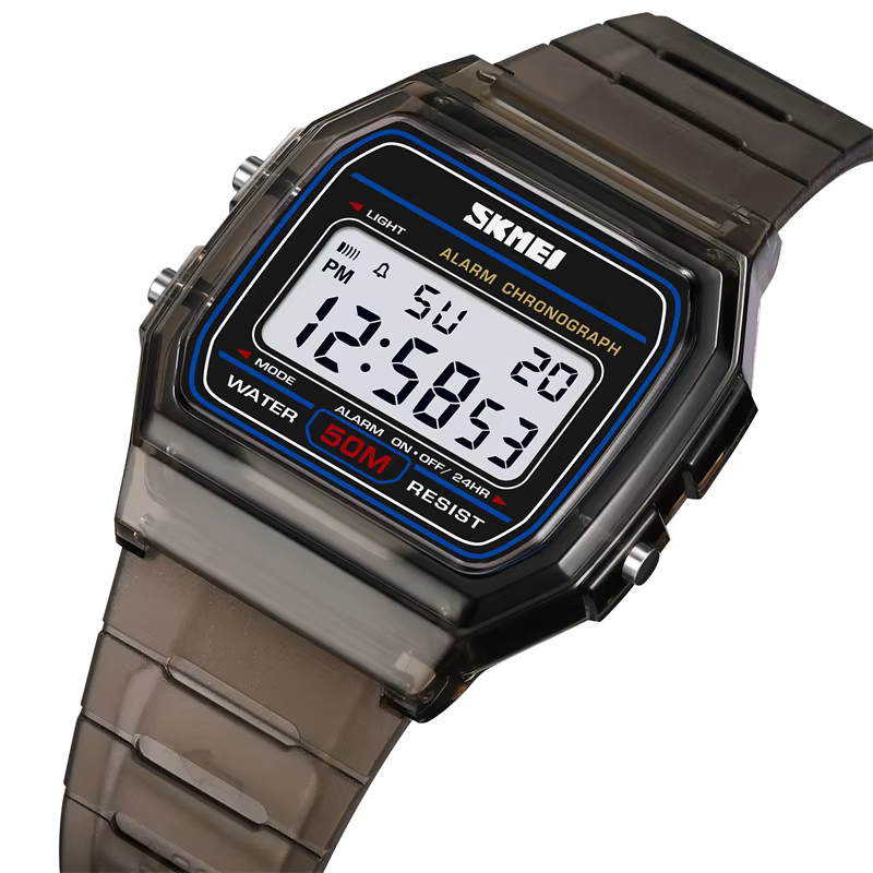 Skmei-Montres numériques étanches pour femmes, boîtier transparent, bracelet en TPU, LED, montre-bra