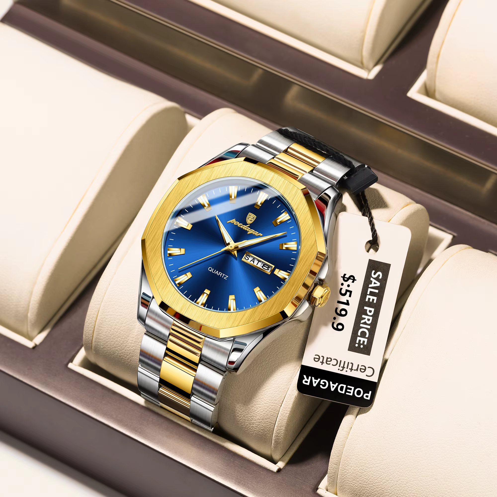 POEDAGAR-Montre-bracelet de luxe en acier inoxydable pour homme, étanche, Shoous, semaine, date, mod