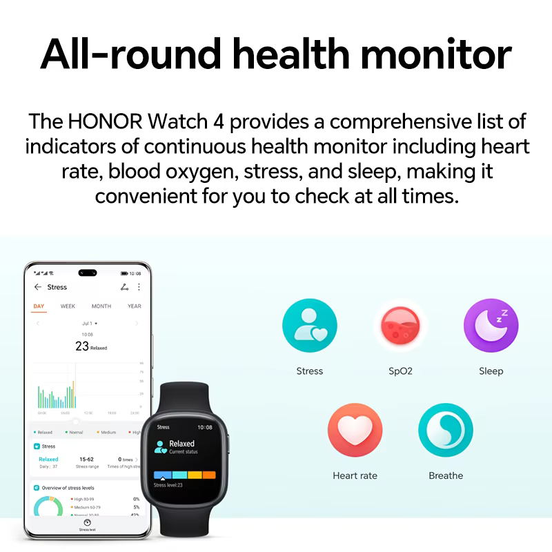 Version mondiale HONOR Watch 4 montre intelligente 5ATM moniteur d'oxygène sanguin BT5.2 GPS Bluetoo