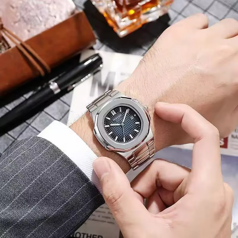 Montres à quartz carrées de luxe pour hommes, design classique à rayures, cadran avec bracelet en ac