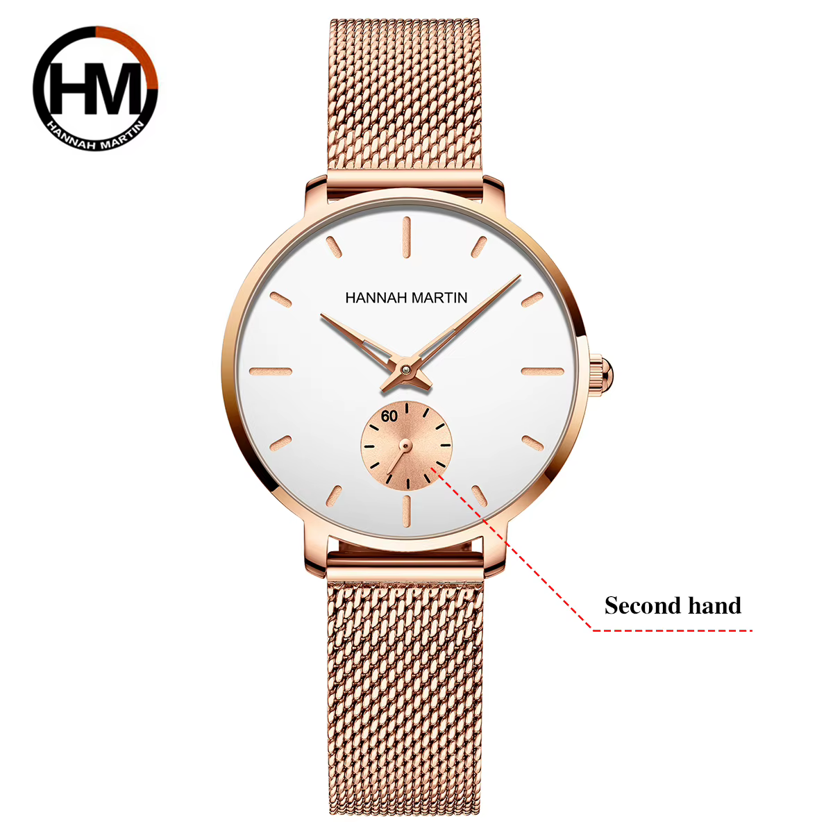 HANNAH MARTIN Top marque femmes montre 1335 synchronisation sous-cadran en acier inoxydable maille m