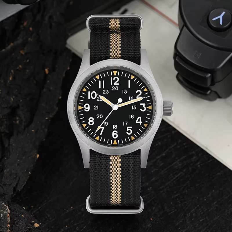 Militado ML05 38mm montre militaire mis5 2035 mouvement bombé saphir cristal C3 vert lumineux 10Bar 