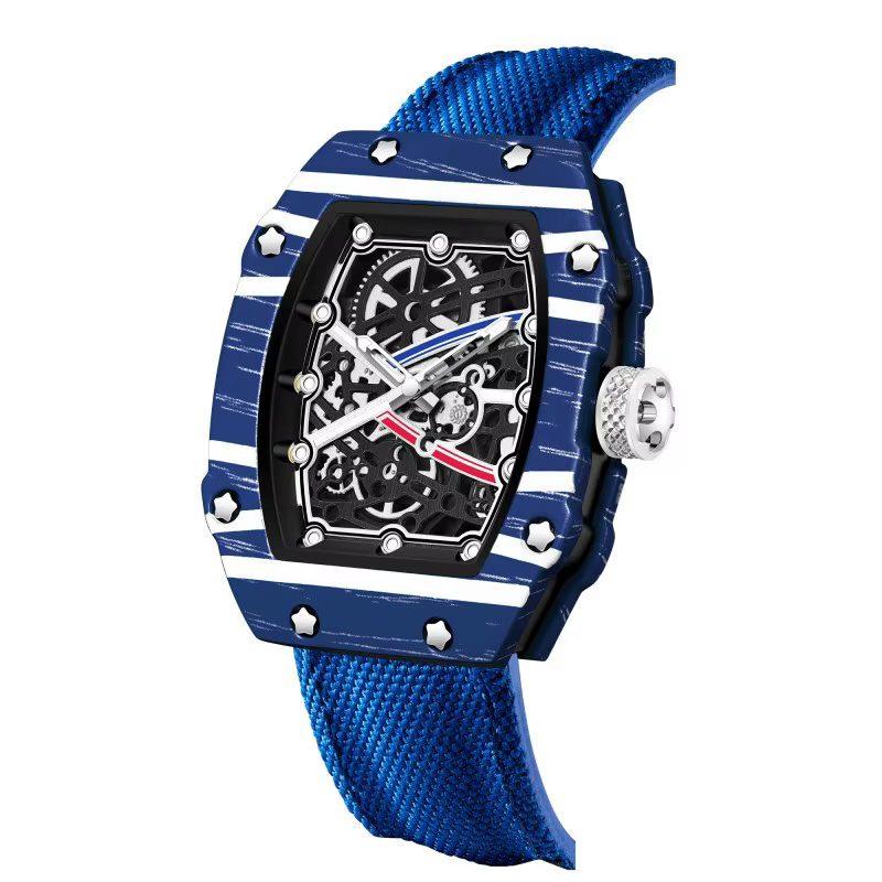 Nouvelle montre à quartz tendance ultra-fine en forme de tonneau de vin avec bracelet en nylon, élég